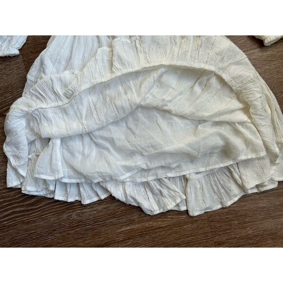 L*Space Stay Golden Dress White Long Sleeve Front Keyhole Gold Stripes Small - Picture 4 of 7